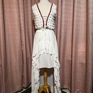 Monaco White and Red High Low Dress